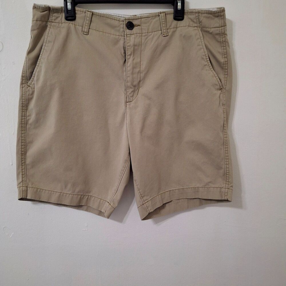 American Eagle Longboard Shorts Men's 36 Khaki Tan 100% Cotton Flat Front y2k